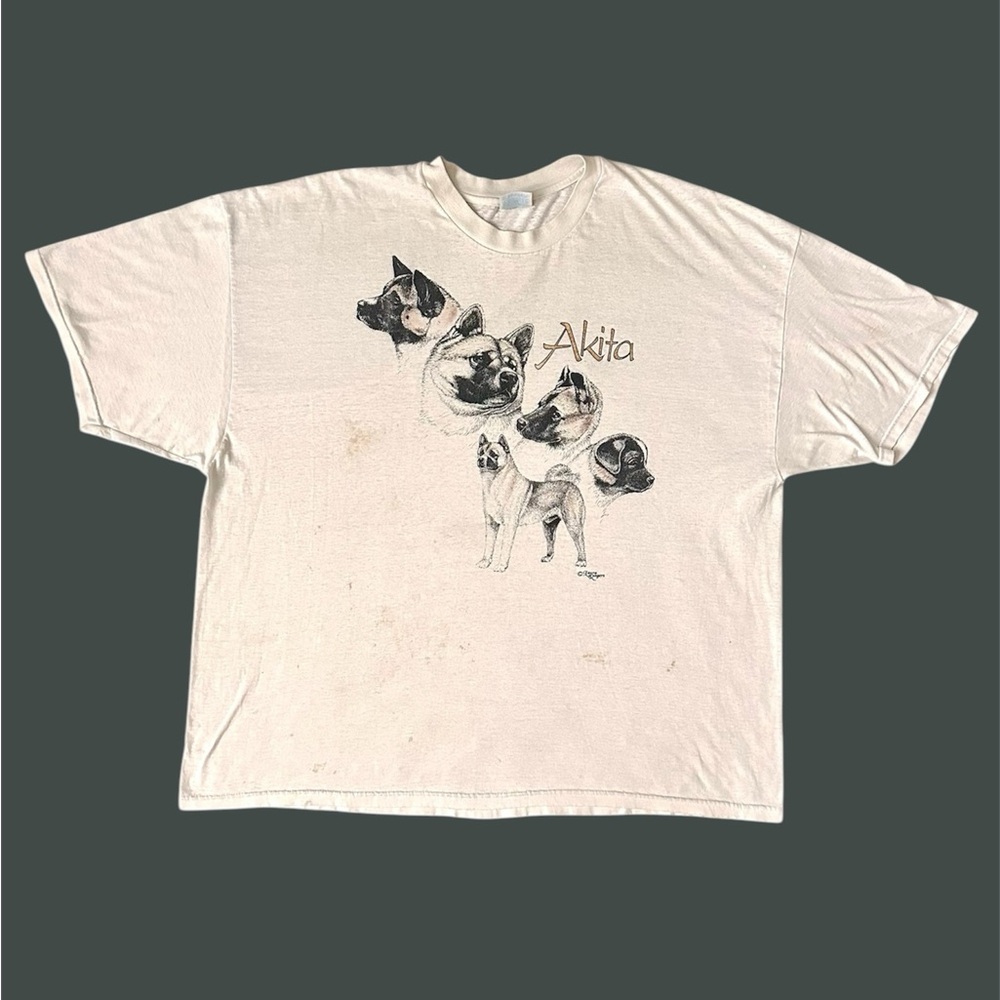 VTG 90s‎ Hanes Heavy Weight USA Laura Rogers Akita Dog Graphic Tee Size XXXL 3XL